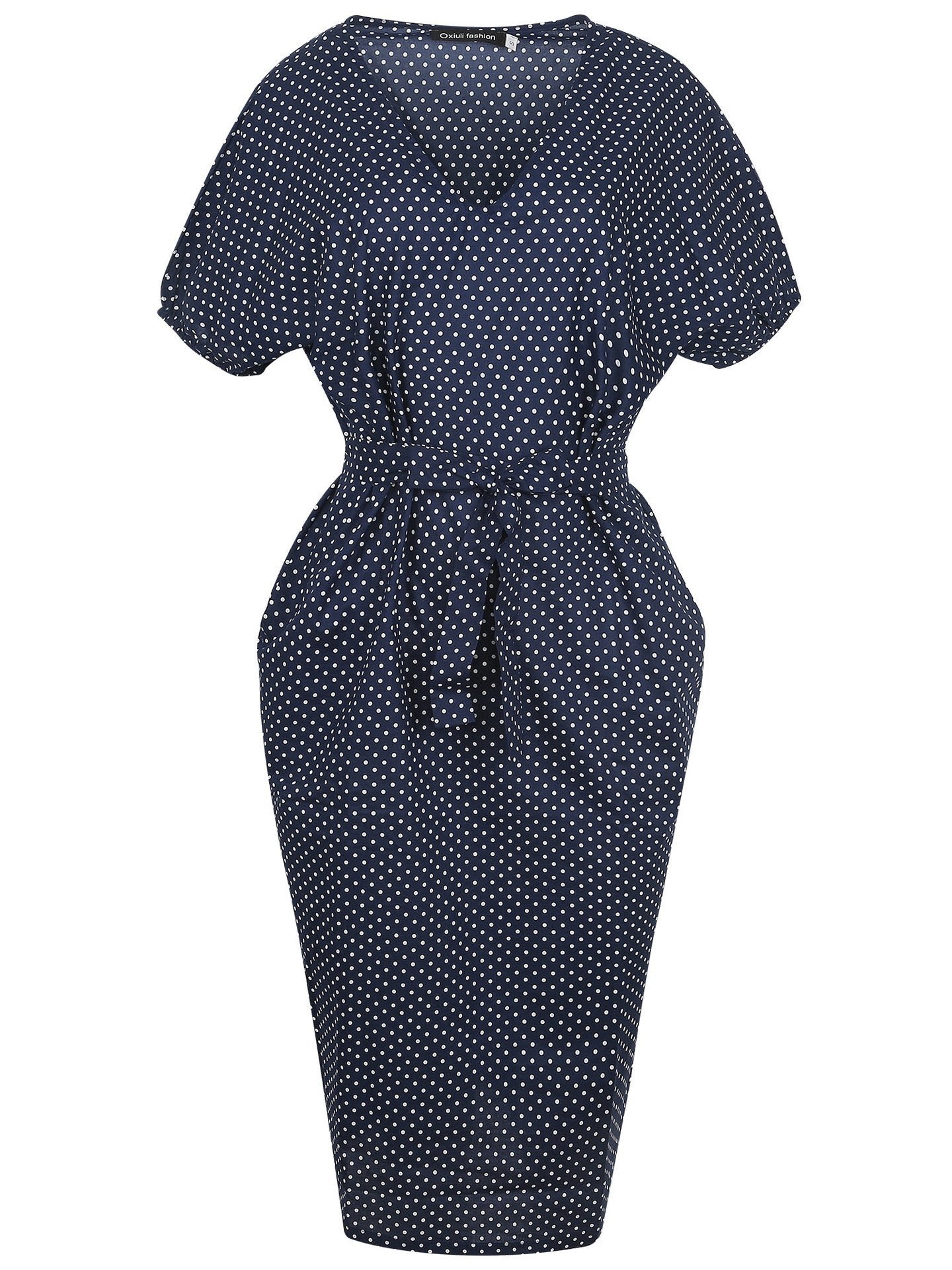 Gaun berikat Polka Navy & White Dot