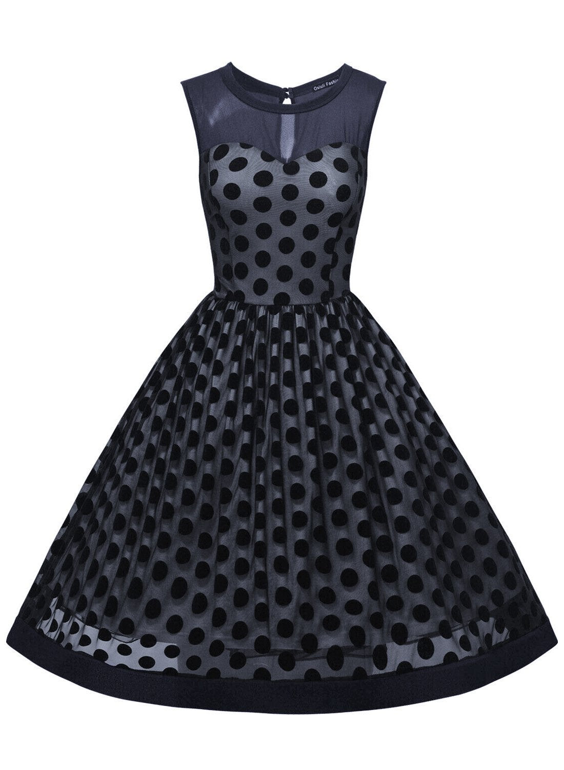 Velvet Polka Dot Overlay Sleeveless Dress