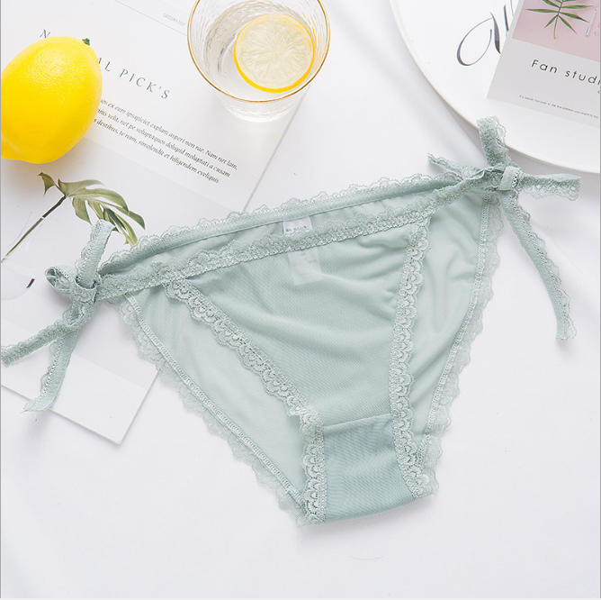Elegant lace Briefs Underwear with Bow Tie Hips-Green-Theone Apparel
