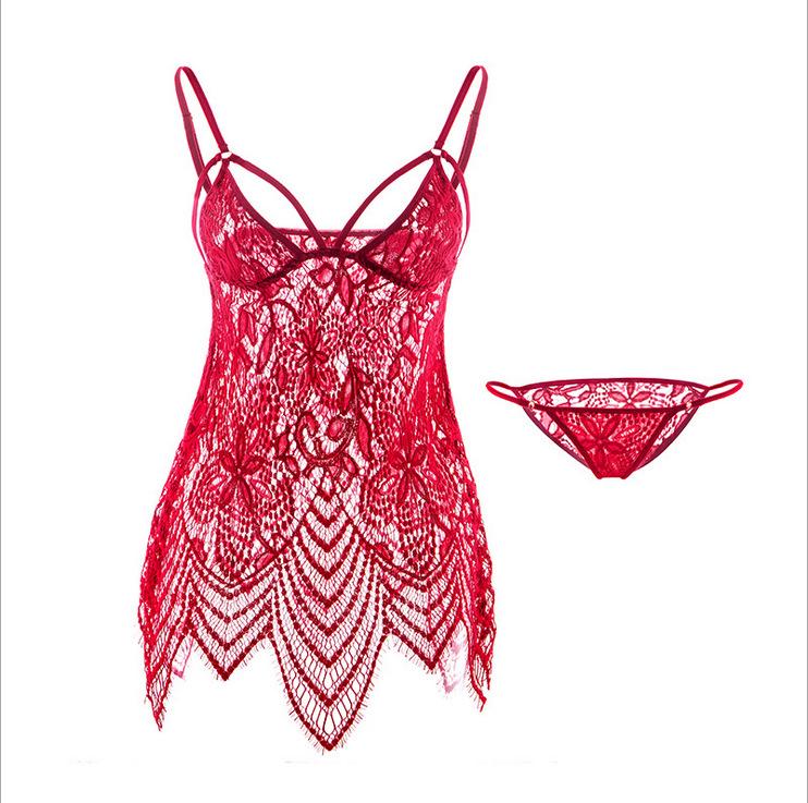 Flirty Teddy With Lace Panties-Dark Red-Theone Apparel