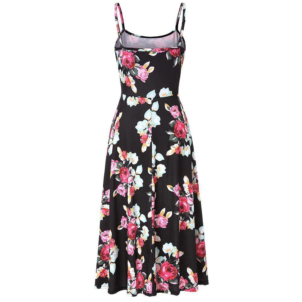 Flora Print Thin Strap Summer Dress - Theone Apparel