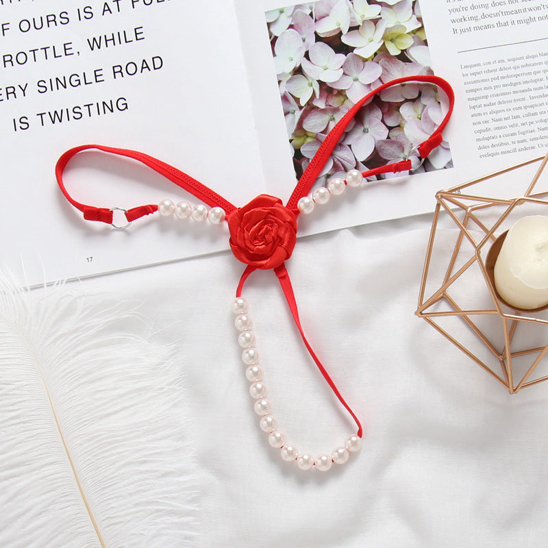 Flower Bud Pearl Strand G String-Red-Theone Apparel