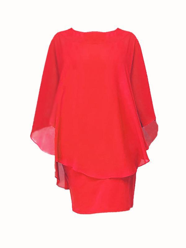 Flowing Layers Cape Style Dress-Red-Theone Apparel