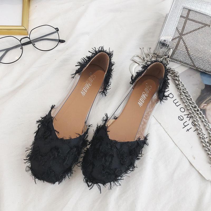 Fringe Frenzy Transparent Fashion Flats-Black-Theone Apparel