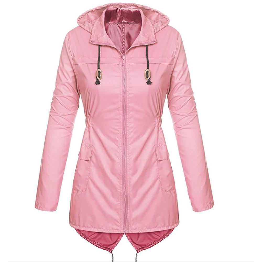 Full Zip Trench Coat Rain Jacket-Pink-Theone Apparel