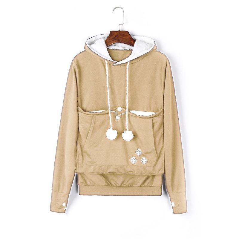 Fuzz Ball Kangaroo Pocket Sweater-Khaki-Theone Apparel