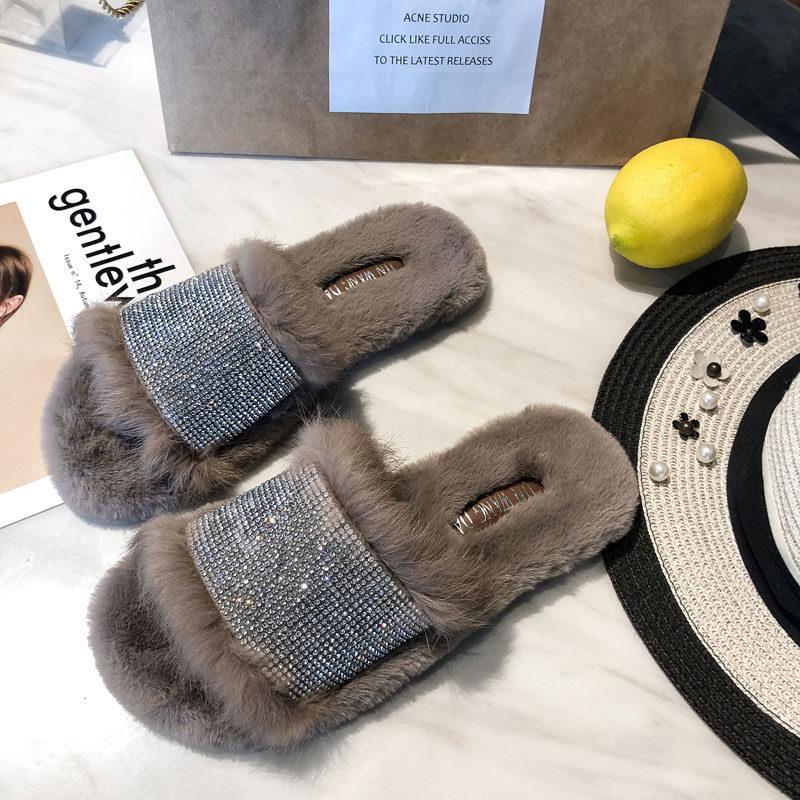 Glam Vibes Fur Lined Slippers-Khaki-Theone Apparel