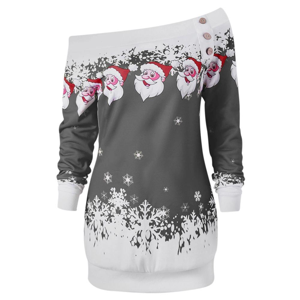 Santa Snowflakes Skew Neck Sweatshirt