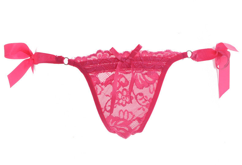 Hip Tie Ribbon Lacy Thong Underwear-Rose Red-Theone Apparel