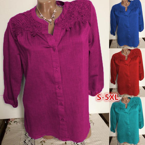 Lace Embroidery Button Up Blouse