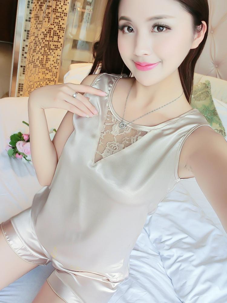 Lace Inset Tank & Short PJ Set-Beige-Theone Apparel