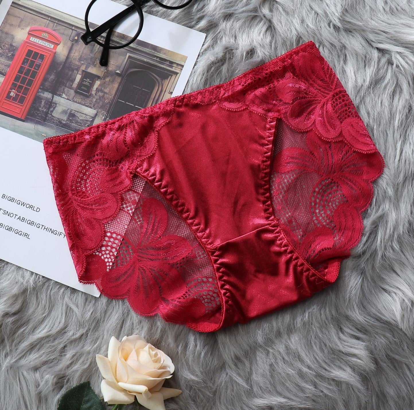 Lace Panties with See Through Mesh-Maroon-Theone Apparel