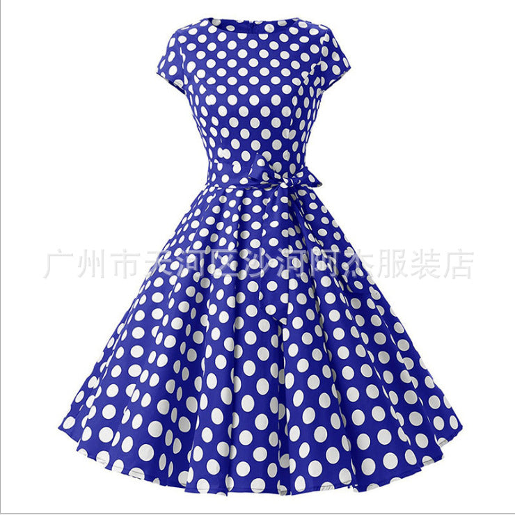 Lace and Dots Vintage A Line Dress-Blue-Theone Apparel