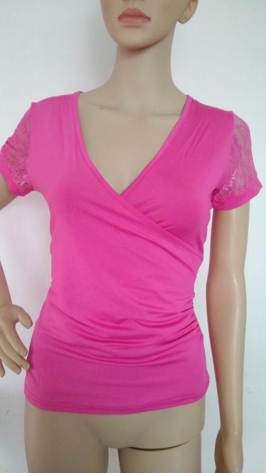 Lacy Cutout Cap Sleeve Wrap Top-Rose Red-Theone Apparel