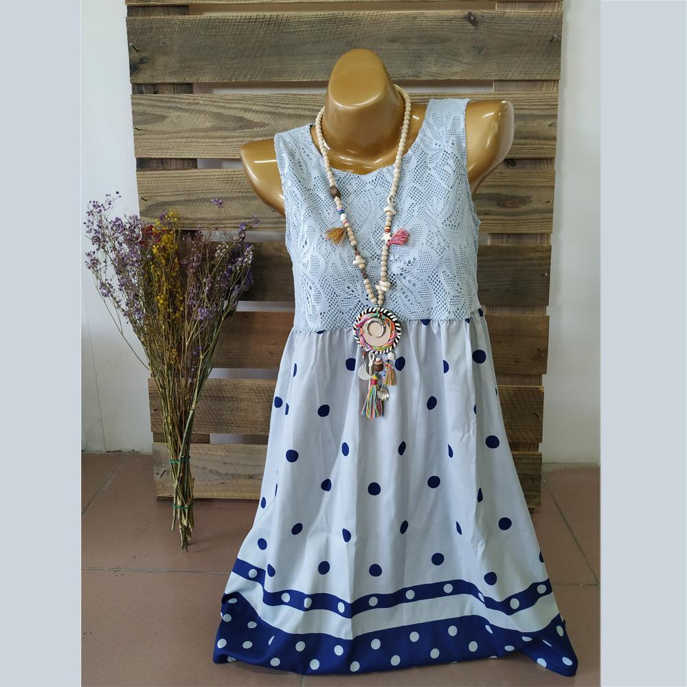 Lacy Dots Strapless Summer Dress-White/Blue-Theone Apparel
