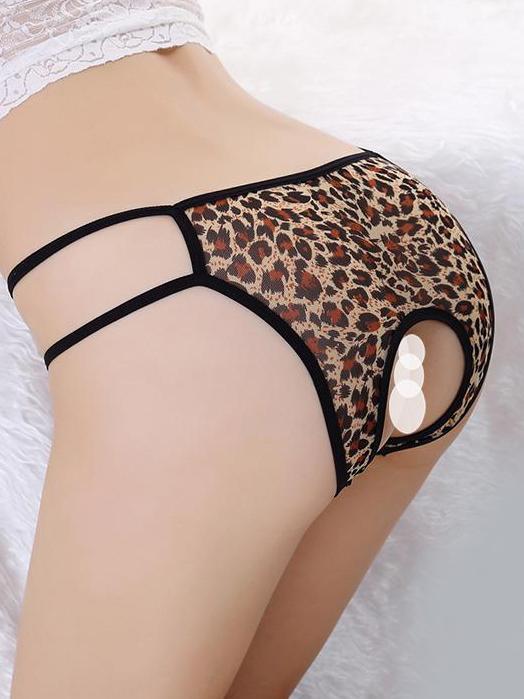 Leopard Print Crotchless Hipster Cutout Panty - Theone Apparel