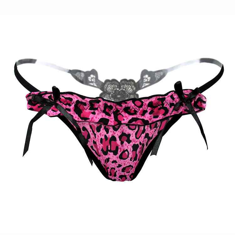 Leopard Print Flower Back G String-Rose Red-Theone Apparel