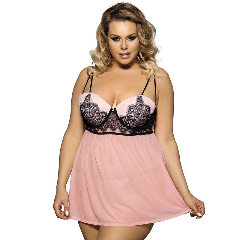 Plus Size Lacy Balconette Sheer Mini Dress