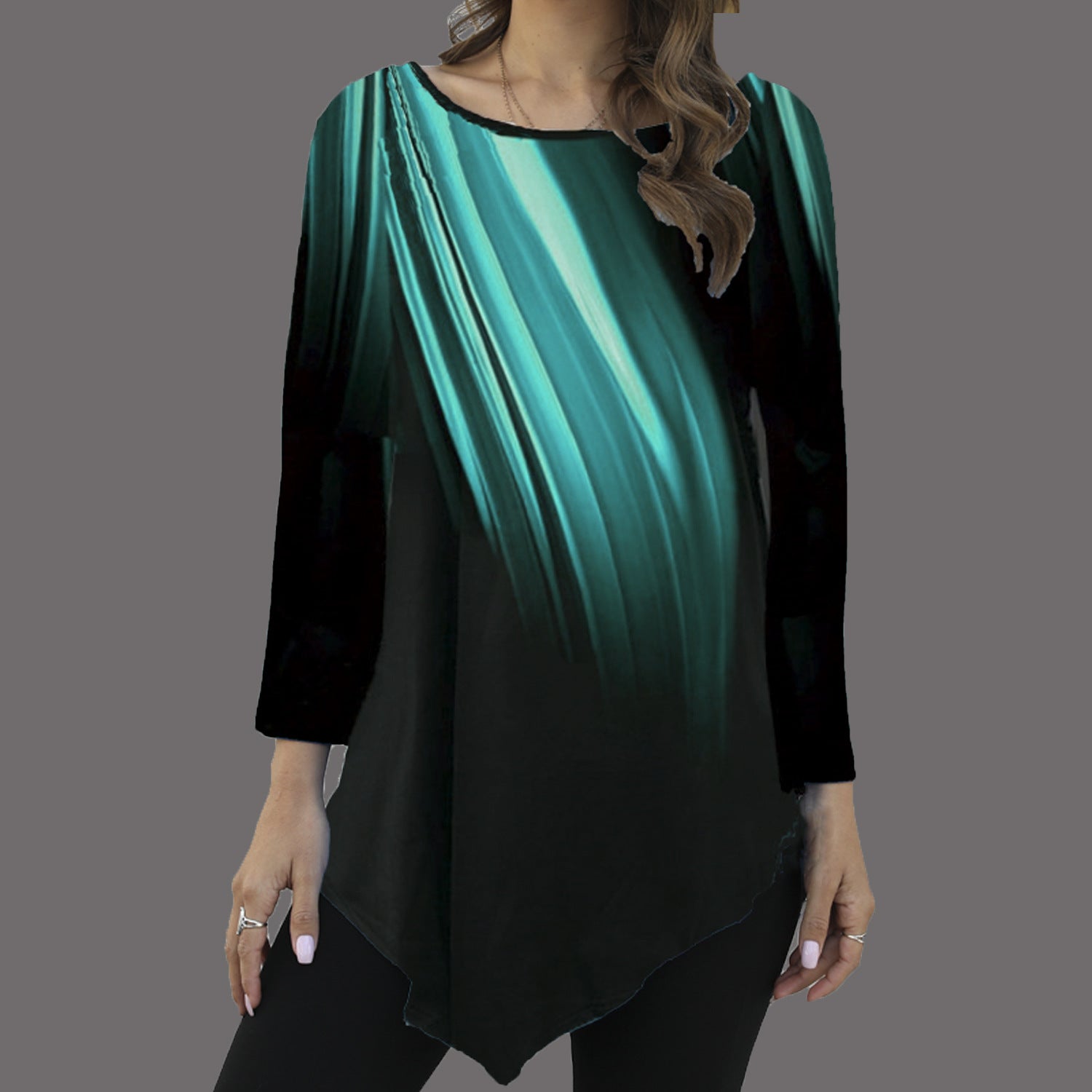 Long Sleeved Loose Fitting Color Splash Blouse-Light Green-Theone Apparel