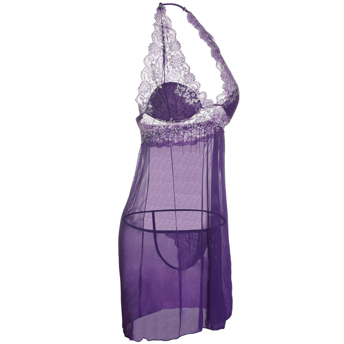 Lovely Lace Strap Halter Babydoll-Purple-Theone Apparel