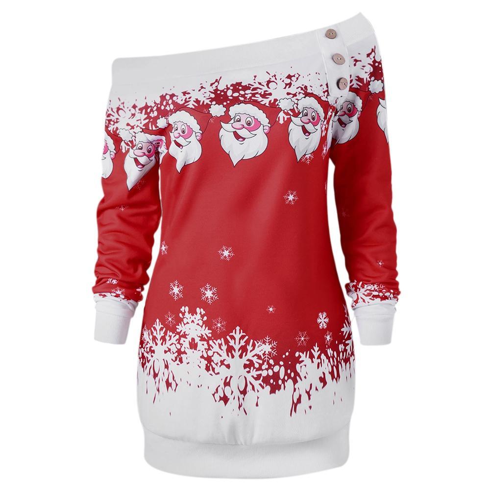 Santa Snowflakes Sweatshirt mit schrägem Hals