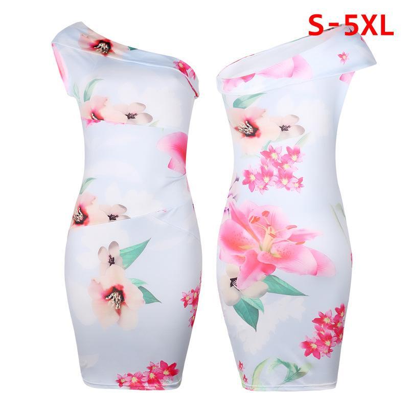 One Shoulder Flower Print Dress