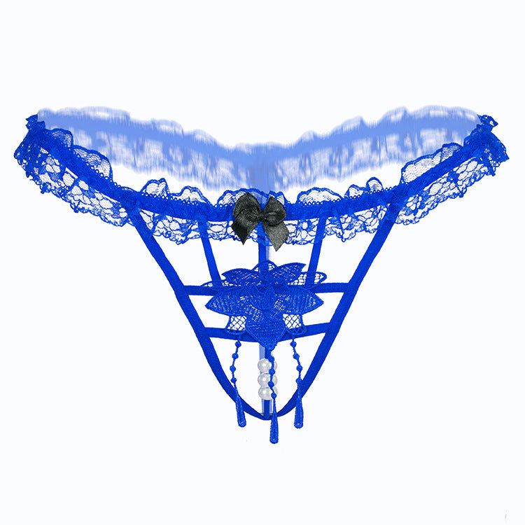 Pearl Strand Floral Applique G String-Blue-Theone Apparel