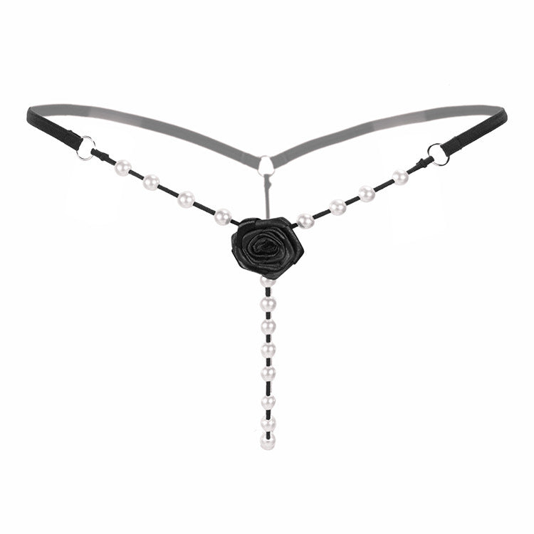 Pearls and Bows Lace G String-Black-Theone Apparel