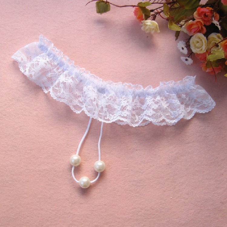 Pearls in Pocket Skirted G String-White-Theone Apparel