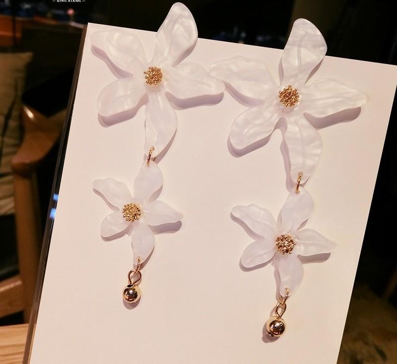 Pink Flower Blossom Statement Earrings-White-Theone Apparel