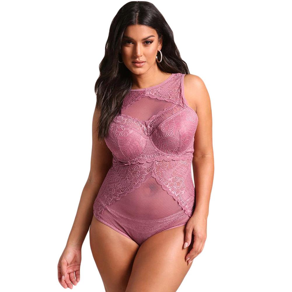 Plus Size Mesh & Lace Teddy Romper