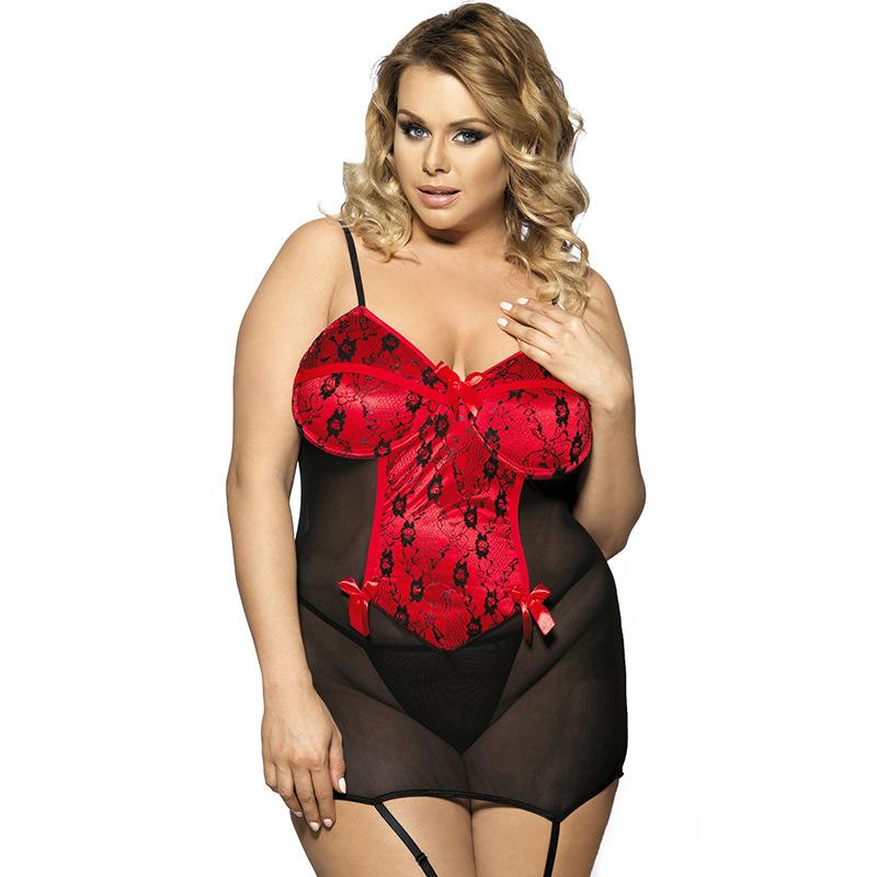 Plus Size Black & Red Garter Dress-Red/Black-Theone Apparel
