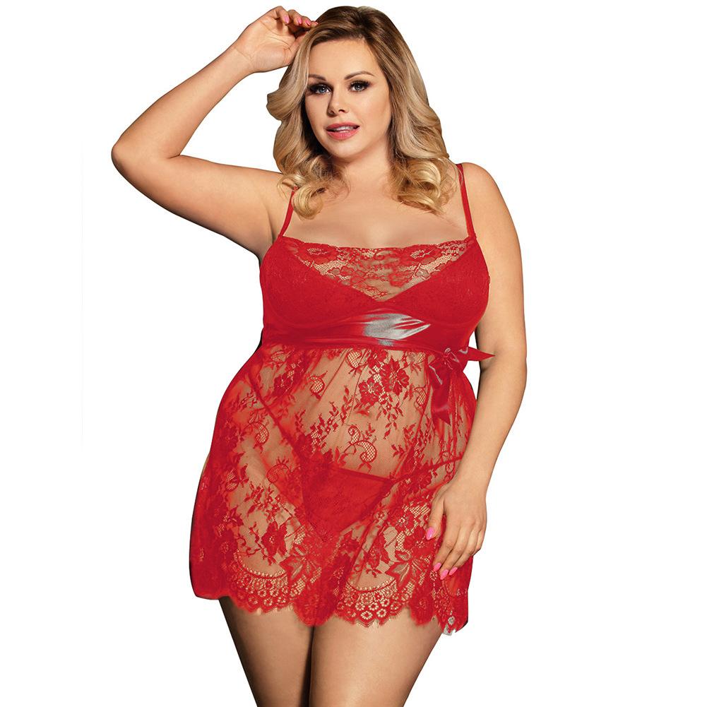 Plus Size Lace Print Sheer Mini Dress-Red-Theone Apparel