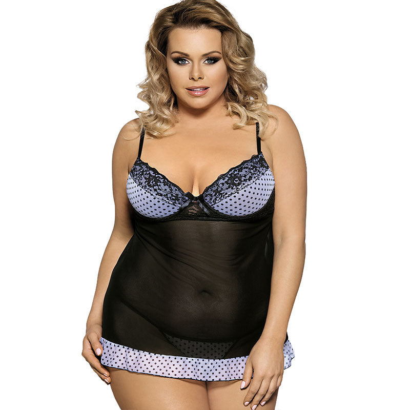 Plus Size Polka Dot & Lace Dress-Theone Apparel