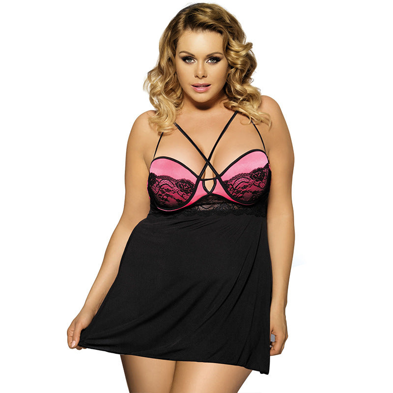 Plus Size Strappy Lacy Balconette Mini Dress-Theone Apparel