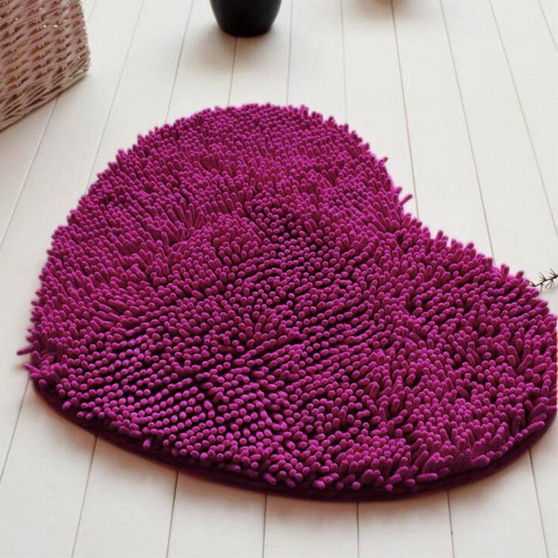 Plush Fabric Heart Shaped Bath Mat-Purple-Theone Apparel