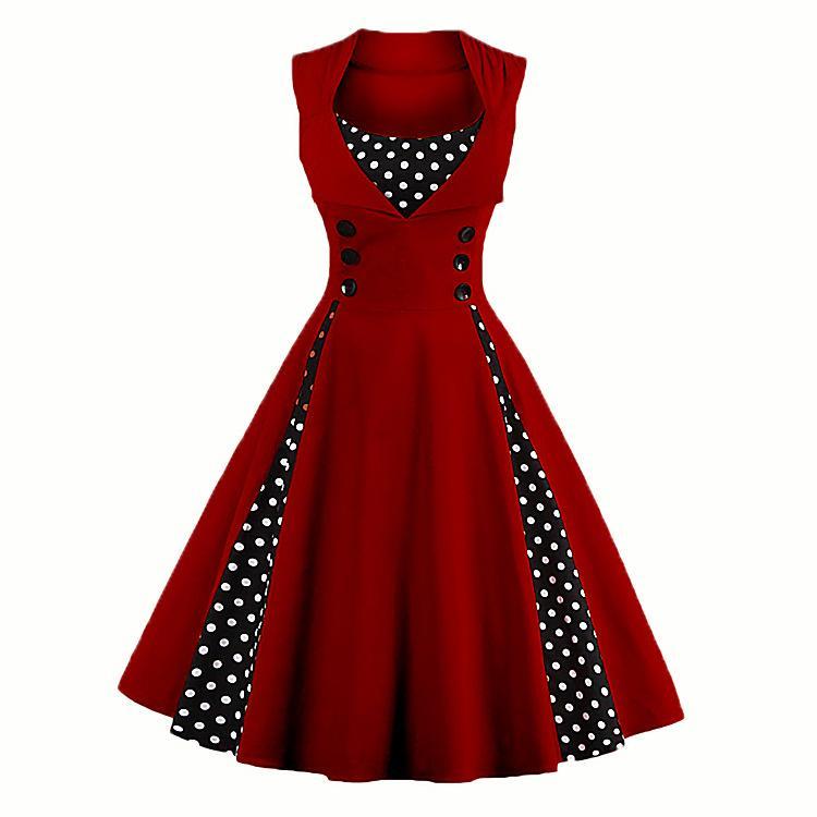 Polka Dot Pleats Retro Flair Dress