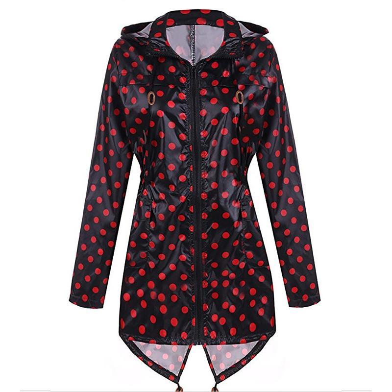 Polka Dot Print Hoodie Trench Coat