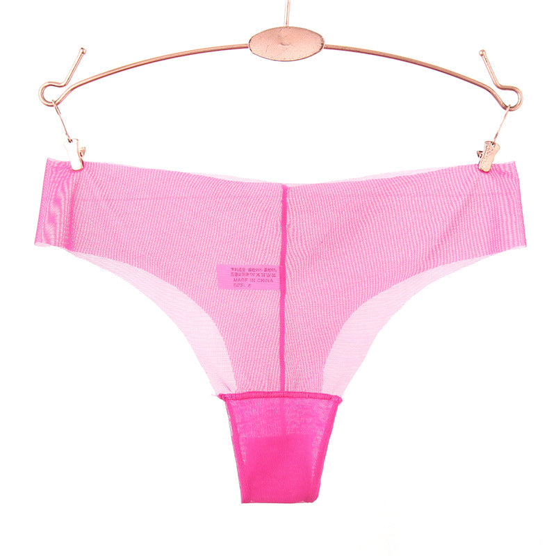 Raw Edge Transparent Mesh Thong Panty-Rose Red-Theone Apparel