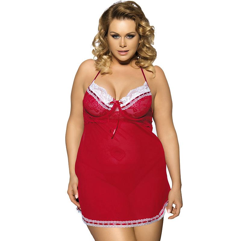 Robe en dentelle rouge et blanche de taille plus