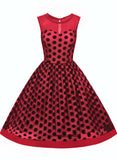 Velvet polka stip overlay mouwloze jurk