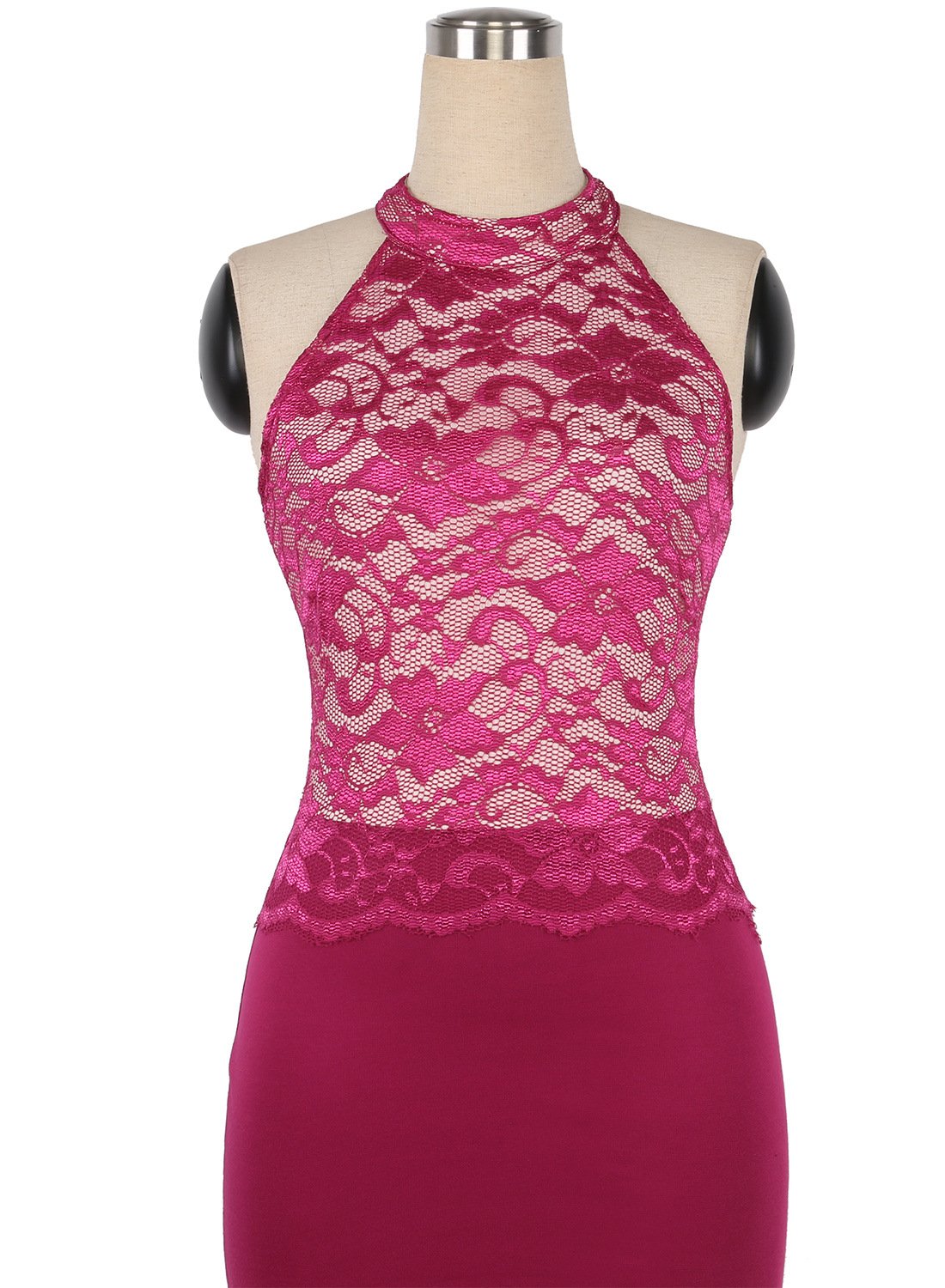 Lace Bodice Fitted Halter Dress