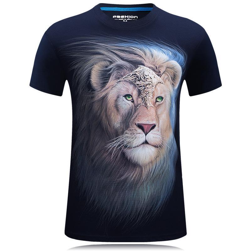 Royal Lion Face Animal Shirt-Blue-Theone Apparel