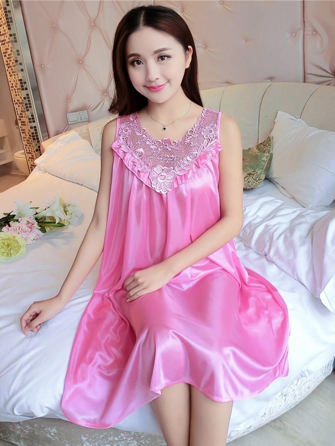 Ruffles & Lace Long Nightie Dress-Pink-Theone Apparel