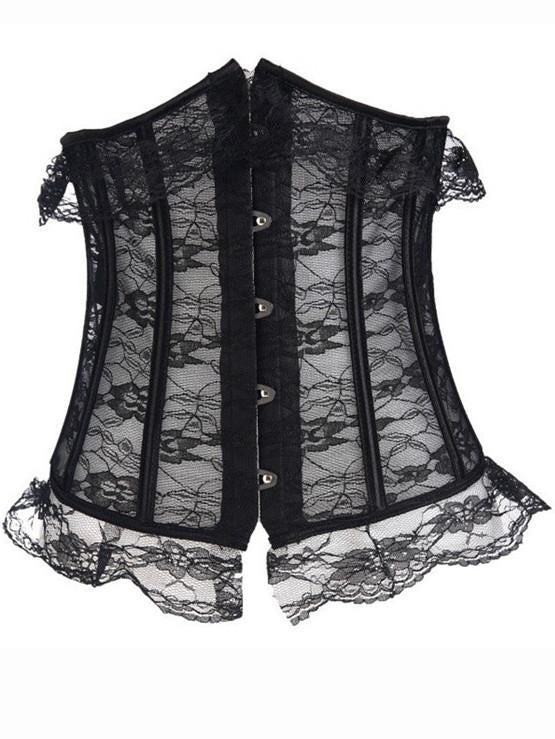 Ruffly Lace Pointed Corset-Black-Theone Apparel