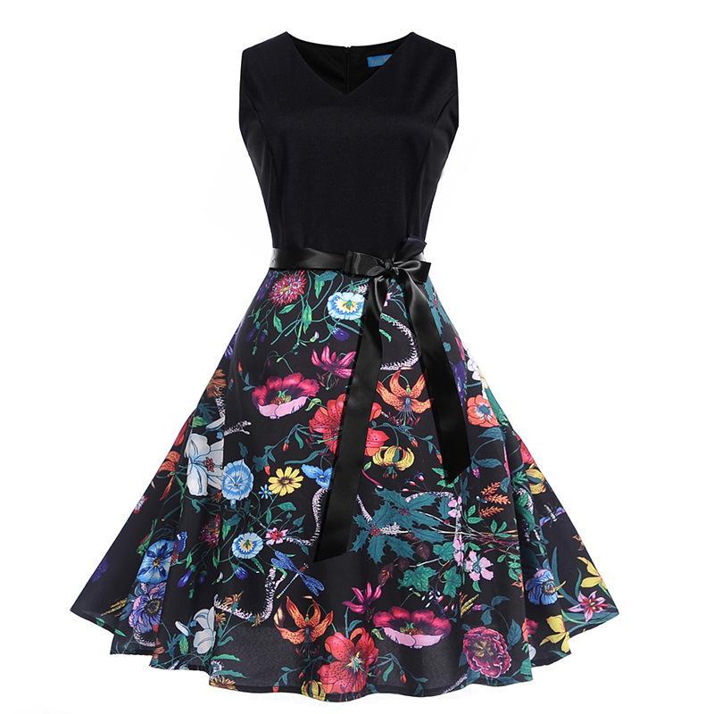 Satin Waist Bow Cocktail Dress-Black/Red-Theone Apparel