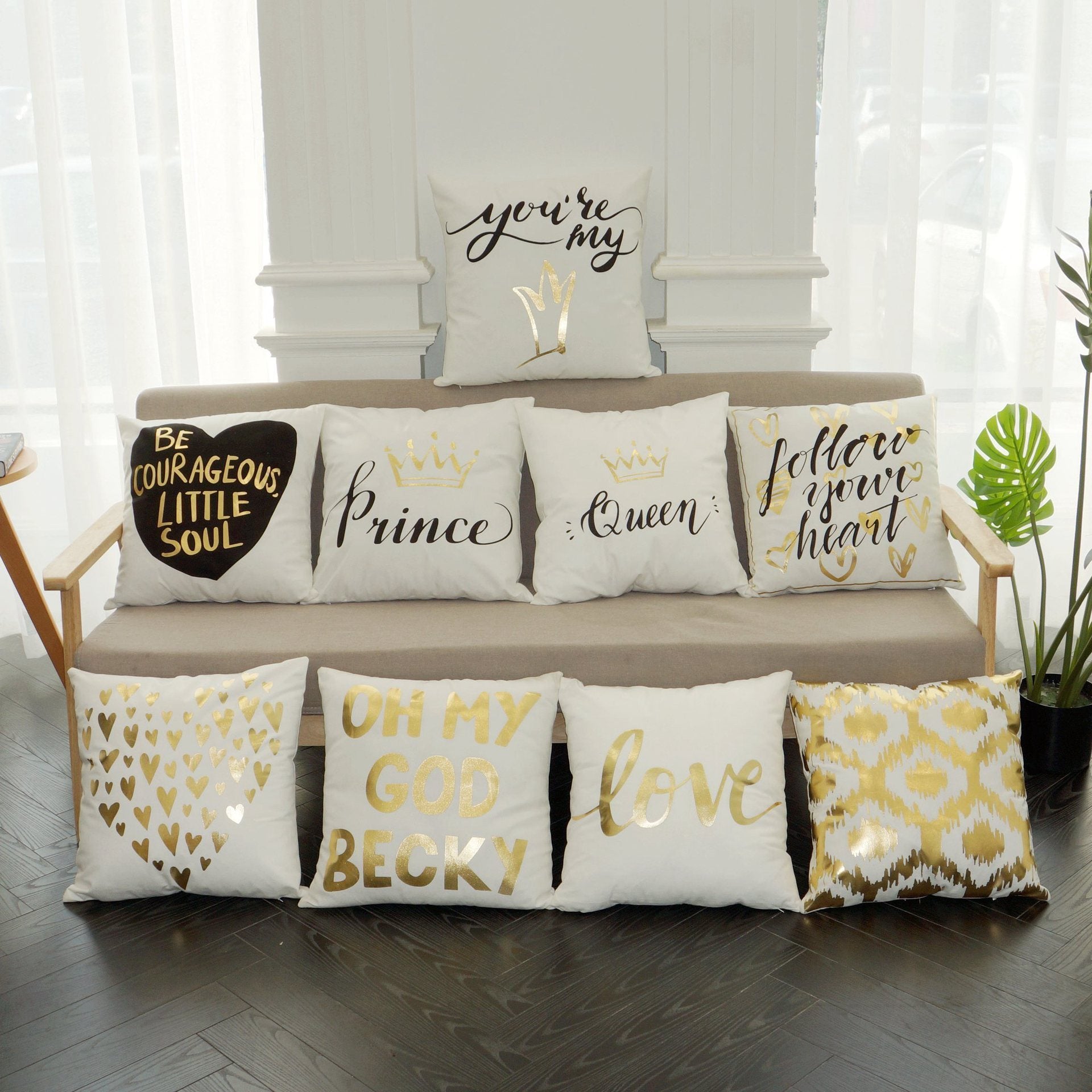 Scripted Gold Foil Pillow Covers