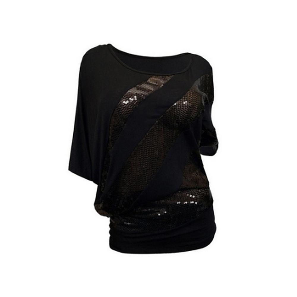 Sequin Stripe Ruched Side Sweater Top-Black-Theone Apparel