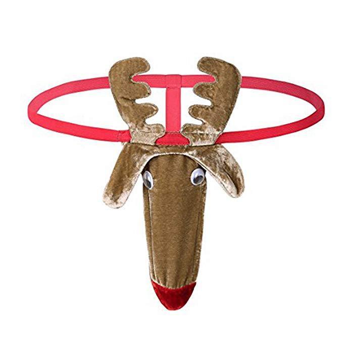 Sexy Raindeer Mankini With Suspenders-Brown/Red-Theone Apparel
