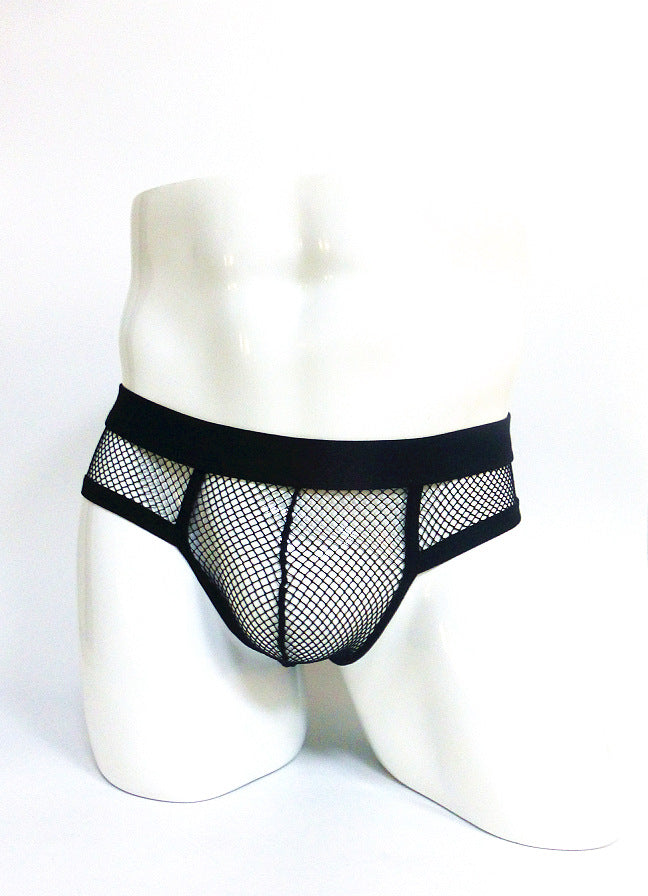Sheer Mesh Fish Net Thong Briefs-Black-Theone Apparel